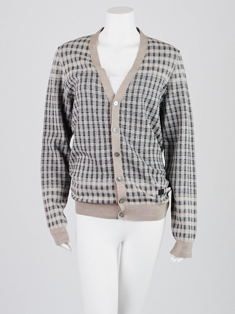 Louis Vuitton Beige Check Wood Cardigan Sweater Size M - Yoogi's