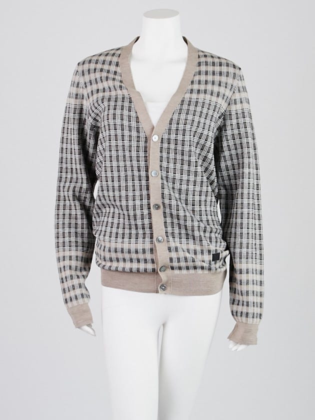 Louis Vuitton Beige Check Wood Cardigan Sweater Size M