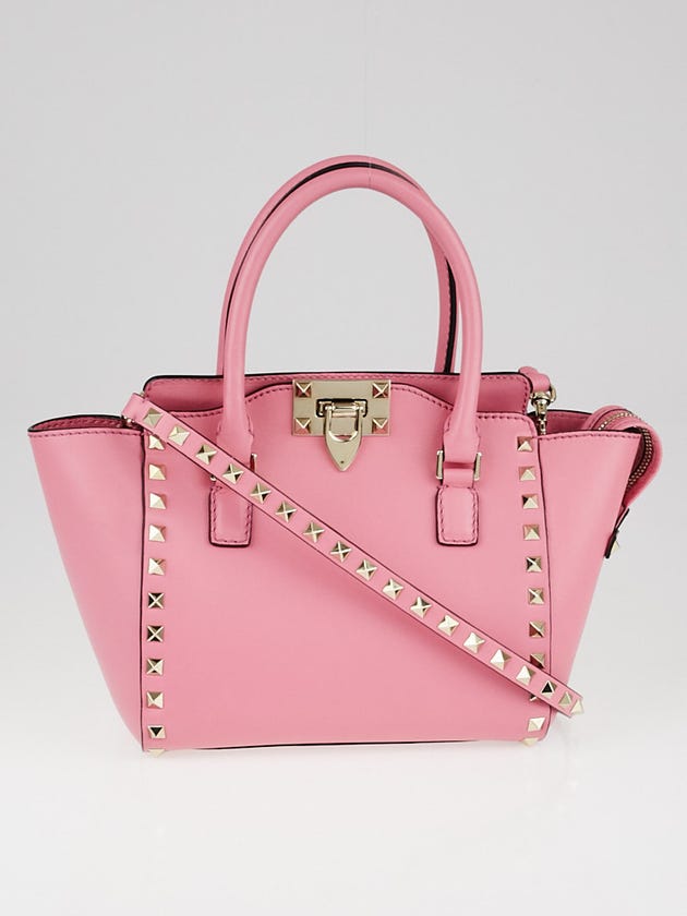 Valentino Pink Leather Rockstud Mini Double Handle Tote Bag
