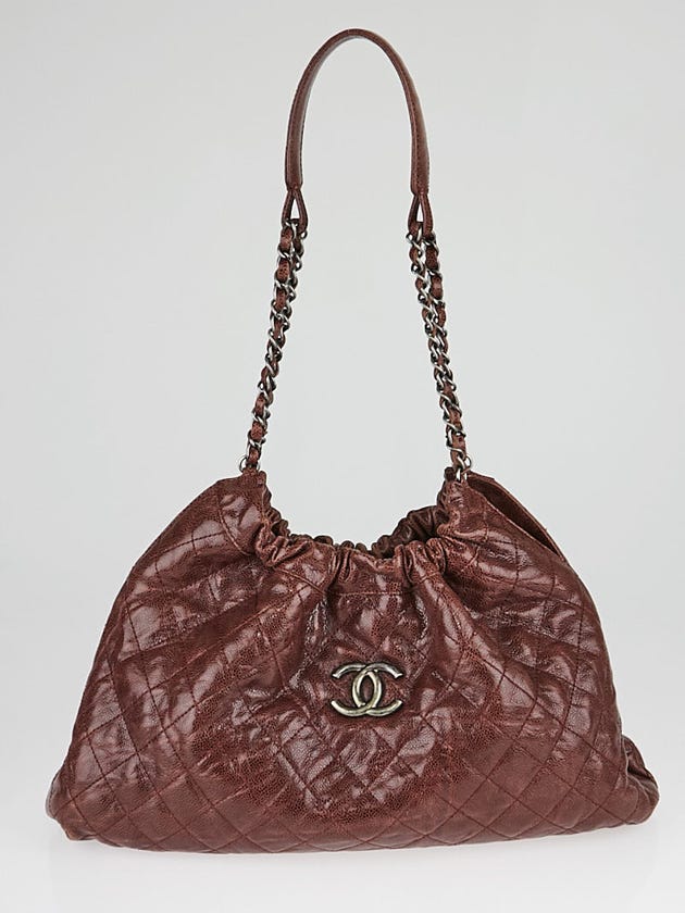 Chanel Dark Red Quilted Glazed Caviar Leather Elastic CC Shoulder Bag