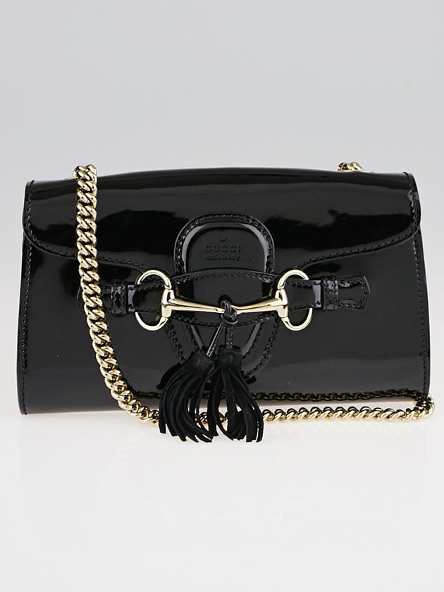 Gucci Black Patent Leather Emily Chain Small Shoulder Bag