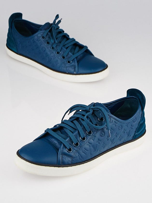 Louis Vuitton Blue Monogram Embossed Leather Low Top Sneakers Size 8.5/39
