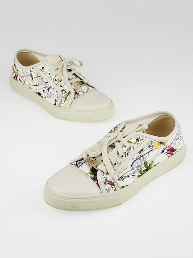 Gucci White Floral Canvas Low-Top Sneakers Size 8/38.5