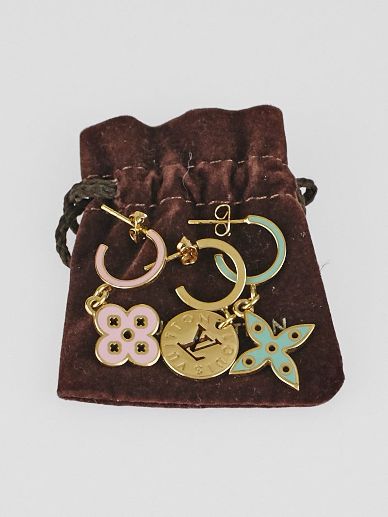 Louis Vuitton Goldtone Metal Enamel Sweet Monogram Charms Set of Three  Earrings