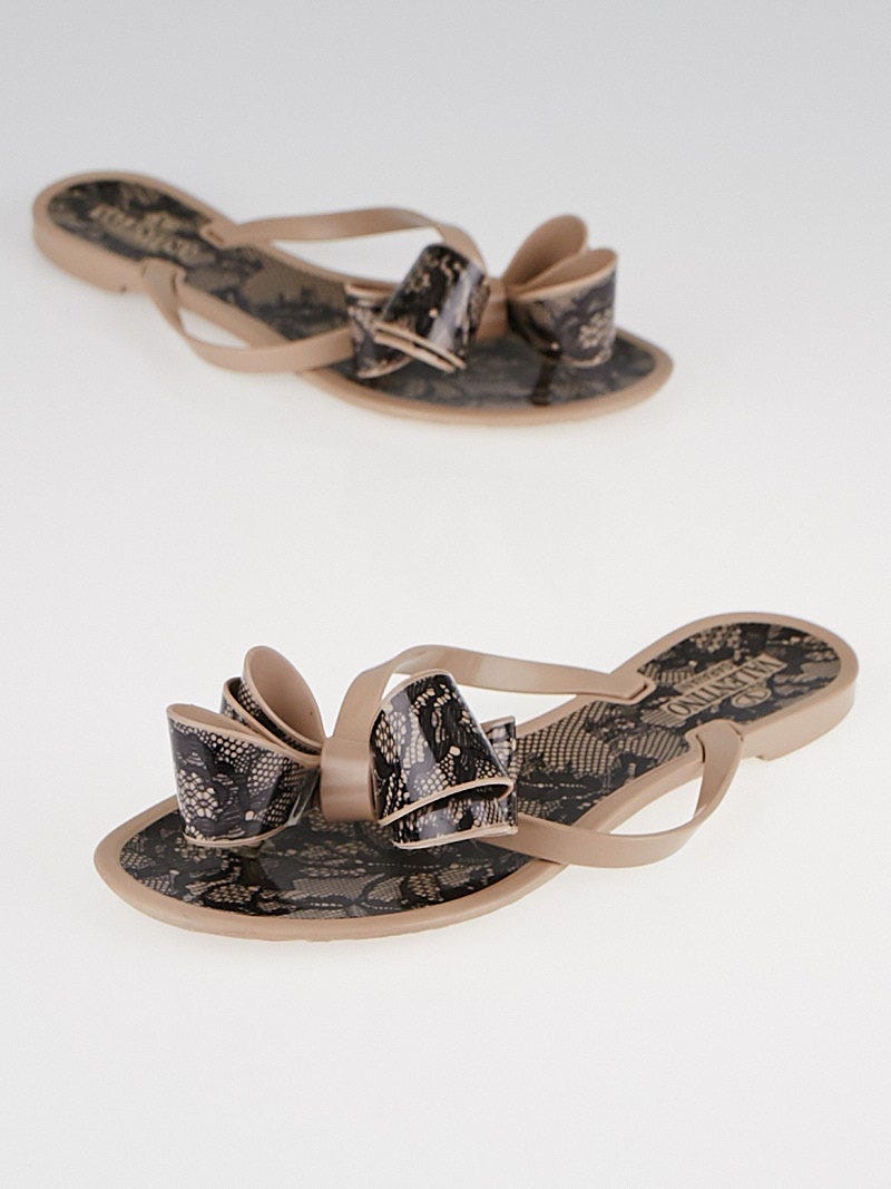 Valentino Poudre/Black Lace Print Jelly Thong Sandals 5.5/36 Closet