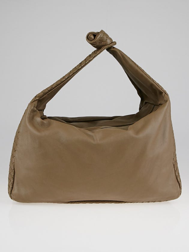 Bottega Veneta Grey Intrecciato Woven Leather Knot Hobo Bag
