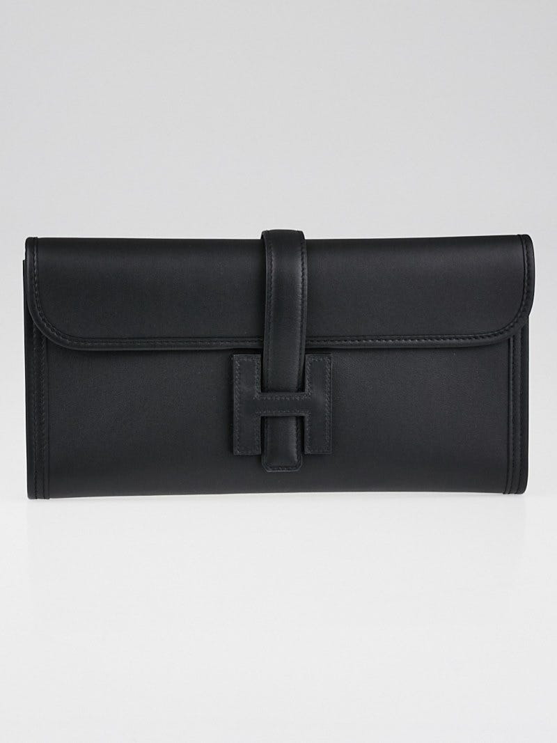 Hermes Black Swift Leather Jige 29 Clutch Bag