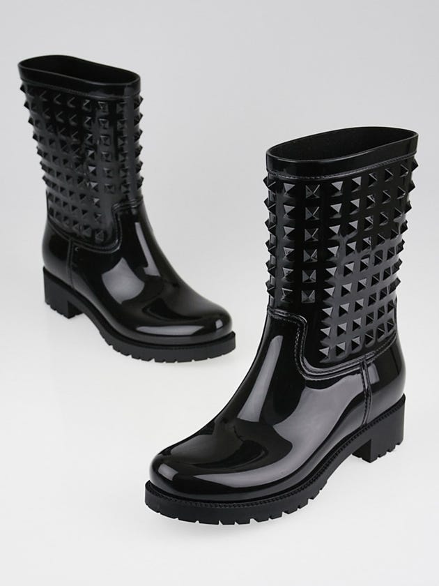 Valentino Black PVC Rockstud Rain Boots Size 8.5/39