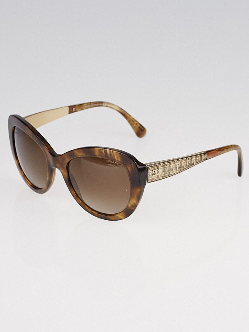 Chanel Brown and Goldtone Acetate Frame Butterfly Signature Sunglasses-5346  - Yoogi's Closet