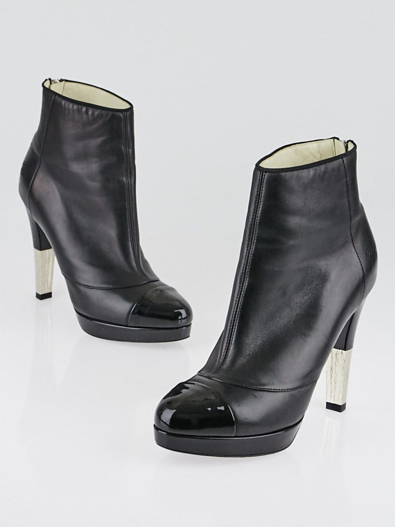 Chanel Black Leather Cap Toe Ankle Boots Size 6/36.5 - Yoogi's Closet