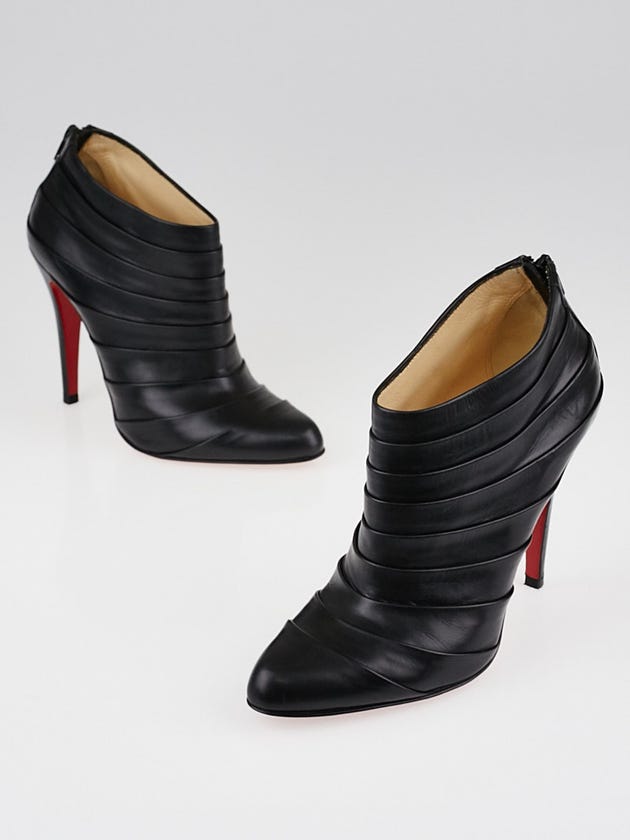 Christian Louboutin Black Pleated Leather Orniron 100 Ankle Boots Size 6.5/37