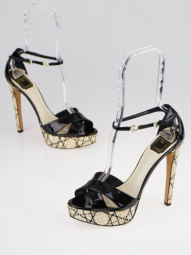 Christian Dior Black Patent Platform Ankle Heels Size 8.5/39