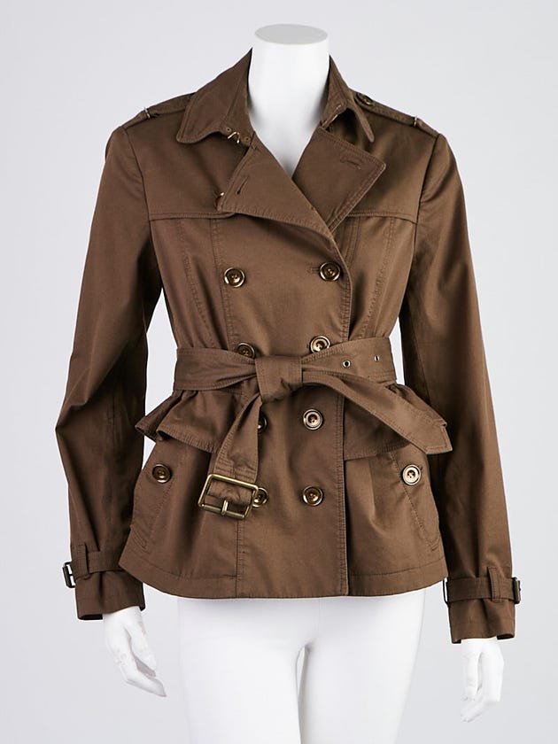 Burberry Brit Military Khaki Cotton Blend Belted Peplum Trench Jacket Size 6