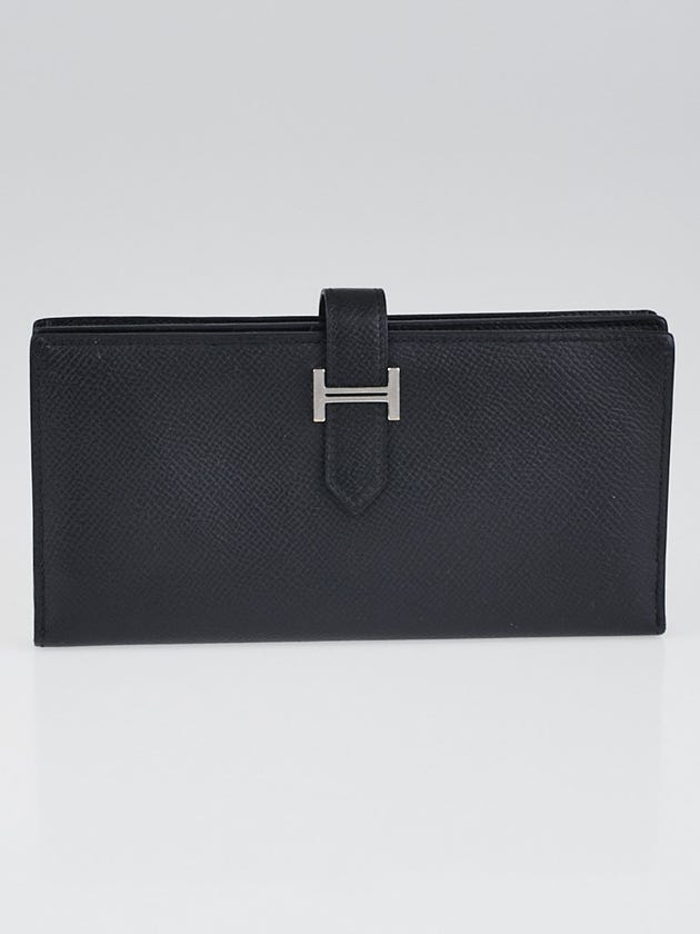 Hermes Black Epsom Leather Palladium Plated Bearn Gusset Wallet