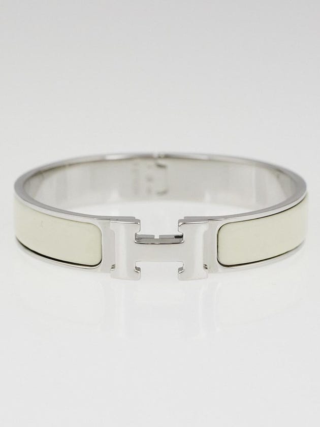 Hermes White Enamel Palladium Plated Clic-Clac H PM Narrow Bracelet