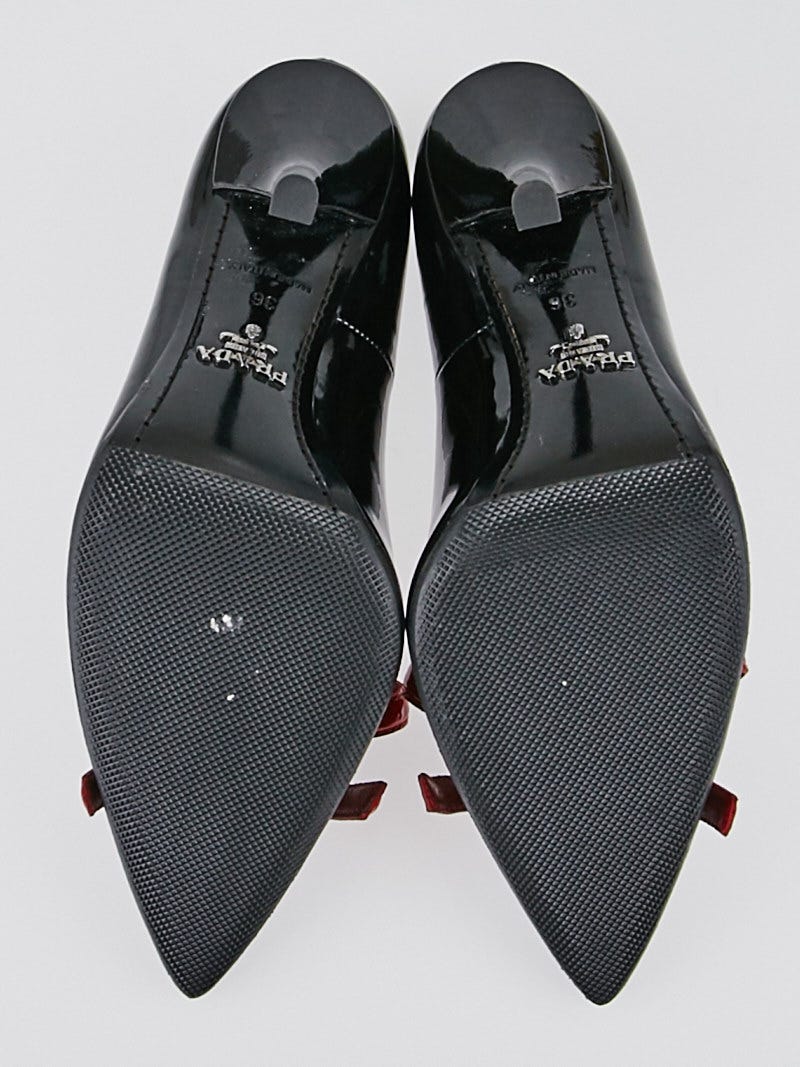 Prada Black/Red Patent leather Pointed Toe Bow Pumps Size