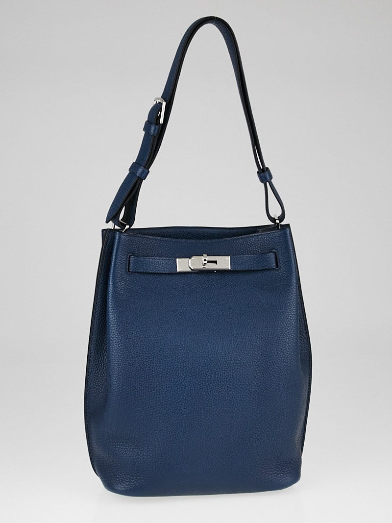 Hermes Kelly Handbag Bleu De Prusse Togo With Palladium Hardware 25