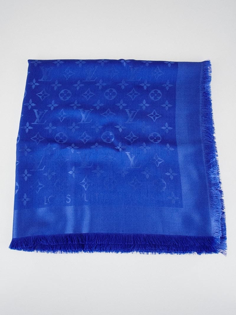Louis Vuitton Dark Blue Monogram Silk/Wool Shawl Scarf - Yoogi's