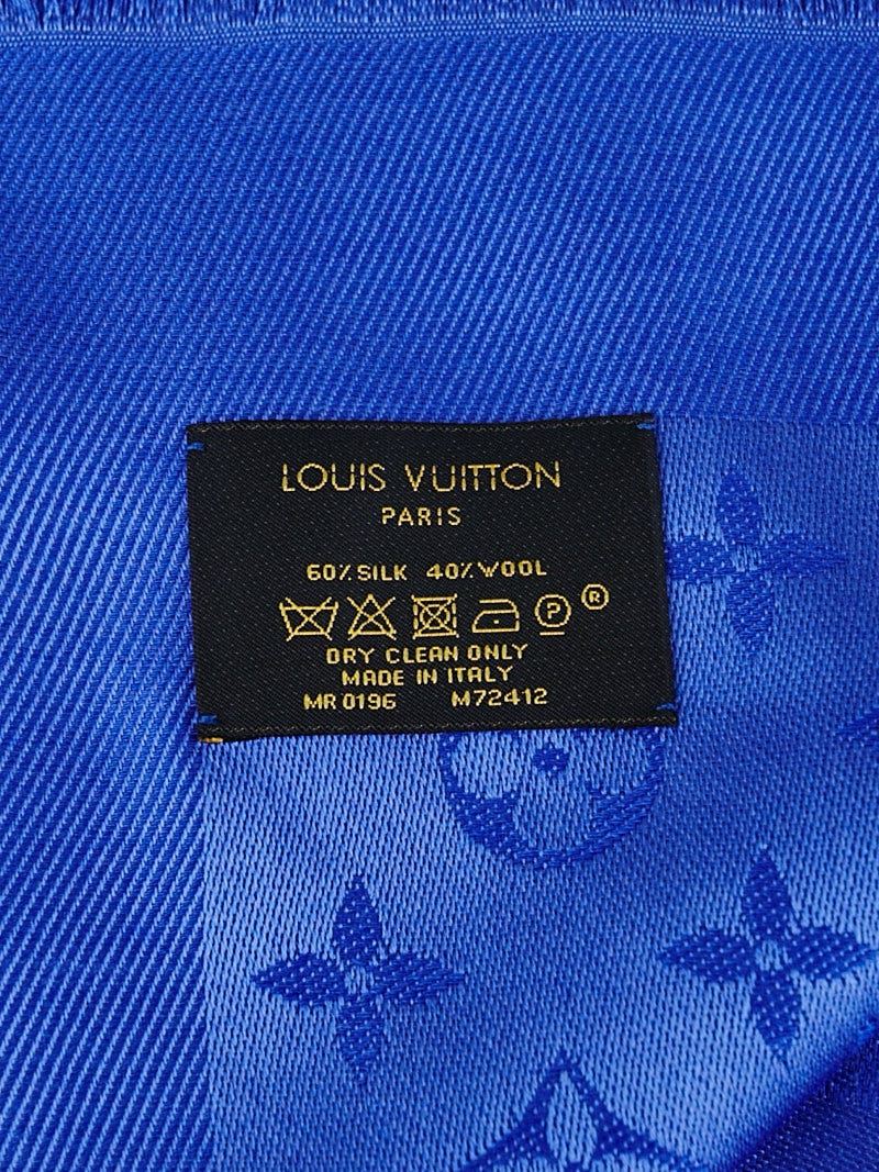 Louis Vuitton Blue Moyen Monogram Silk/Wool Shawl Scarf - Yoogi's