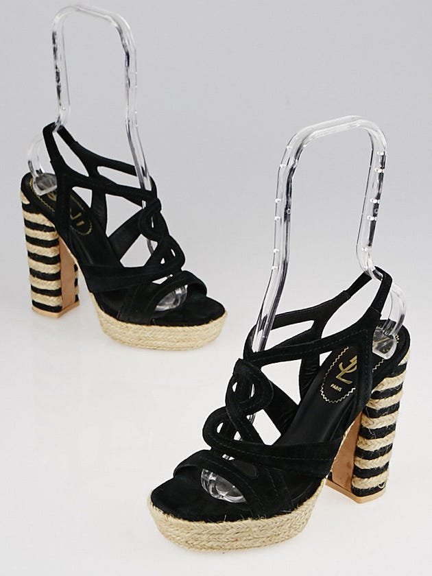 Yves Saint Laurent Black Suede Leather Espadrille Sandals Size 5.5/36