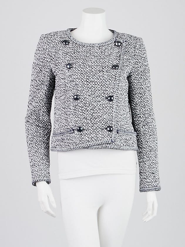 Chanel Blue/White Cotton Tweed Cropped Jacket Size 6/38