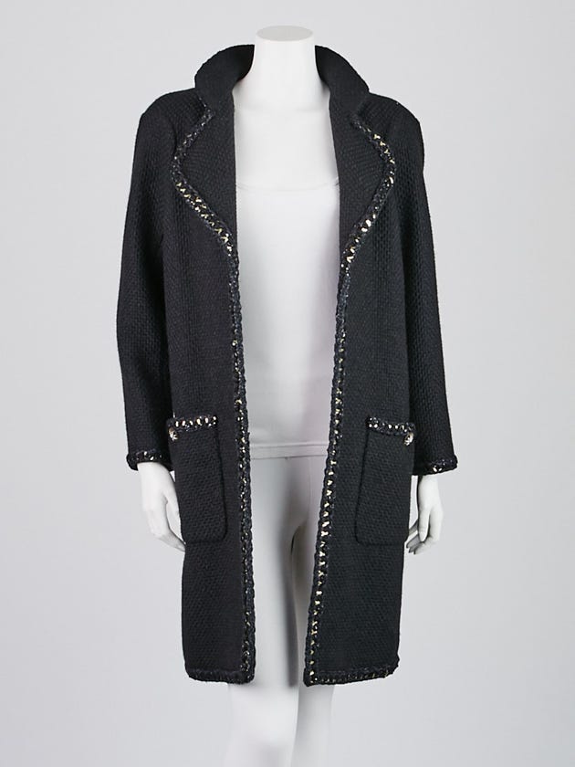 Chanel Black Alpaca/Wool Tweed Long Coat Size 2/34
