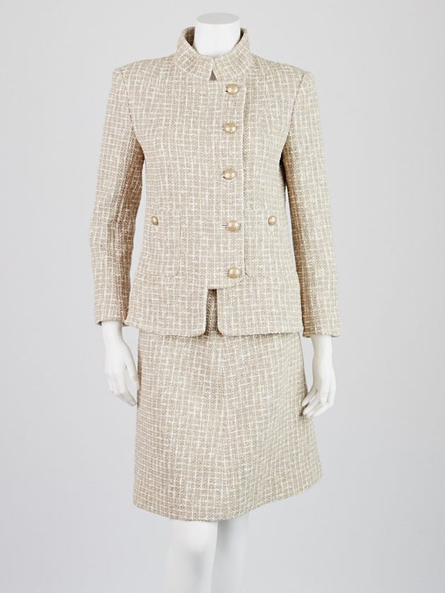 Chanel Beige/Ecru Fantasy Tweed Jacket with Matching Silk Skirt Suit Set Size 8/40