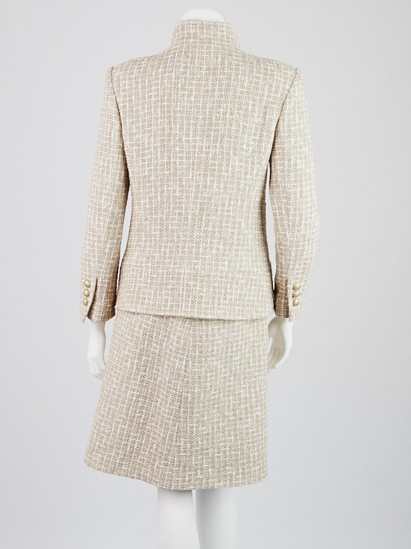 Chanel Beige/Ecru Fantasy Tweed Jacket with Matching Silk Skirt Suit Set  Size 8/40 - Yoogi's Closet