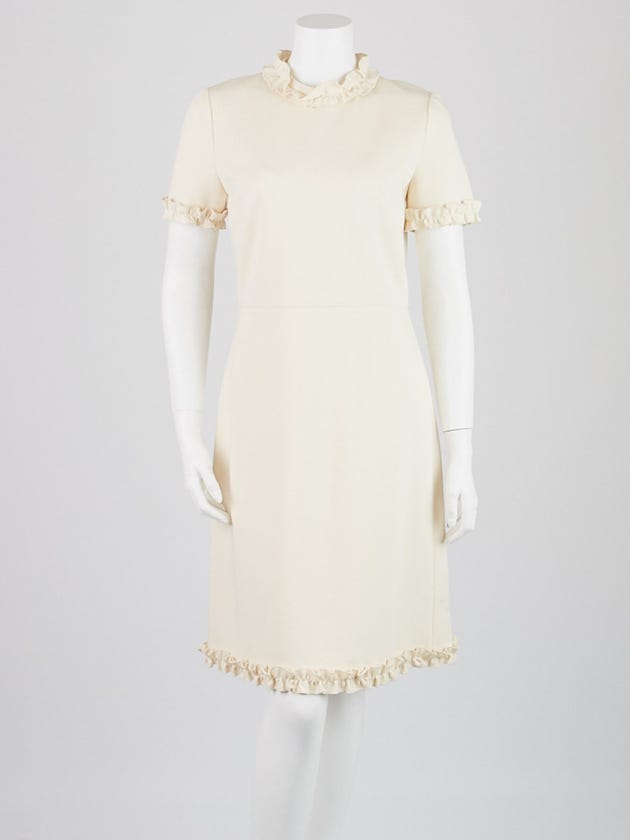 Gucci Ivory Rayon Ruffled Short-Sleeved Dress Size L