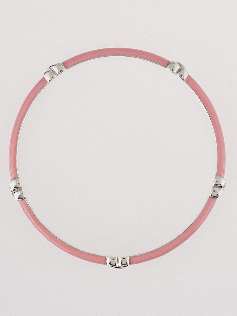 Tiffany & Co. Pink Enamel and Sterling Silver X Bangle Bracelet