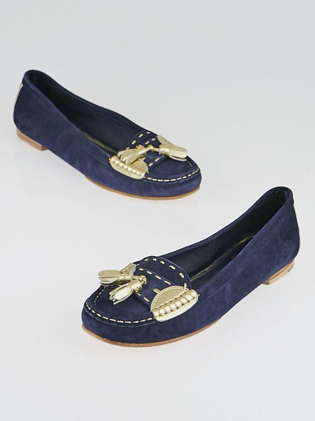 Chanel Blue Suede Tassel Loafers Size 7.5/38