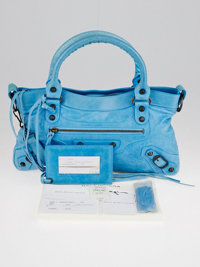 Balenciaga Turquoise Lambskin Leather Motorcycle First Bag