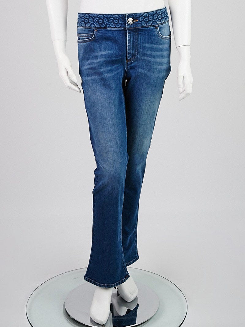 Chanel Blue Denim Cotton Blend Camellia Jeans Size 6/40 - Yoogi's