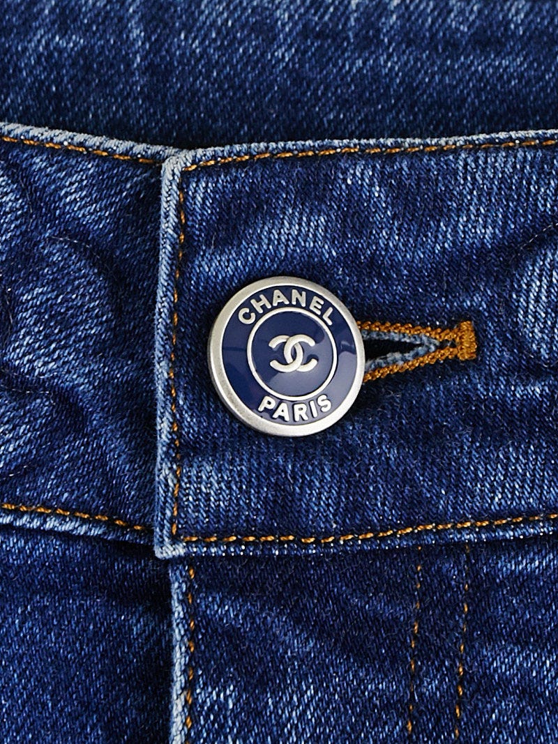 Chanel Blue Denim Cotton Blend Camellia Jeans Size 6/40 - Yoogi's Closet