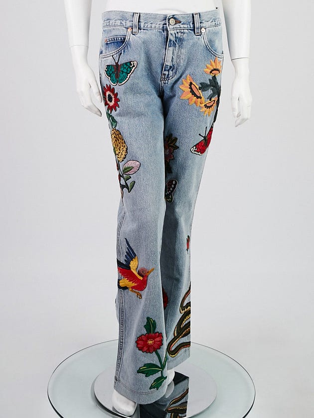 Gucci Blue Denim and Flower Embroidery Jeans Size 28