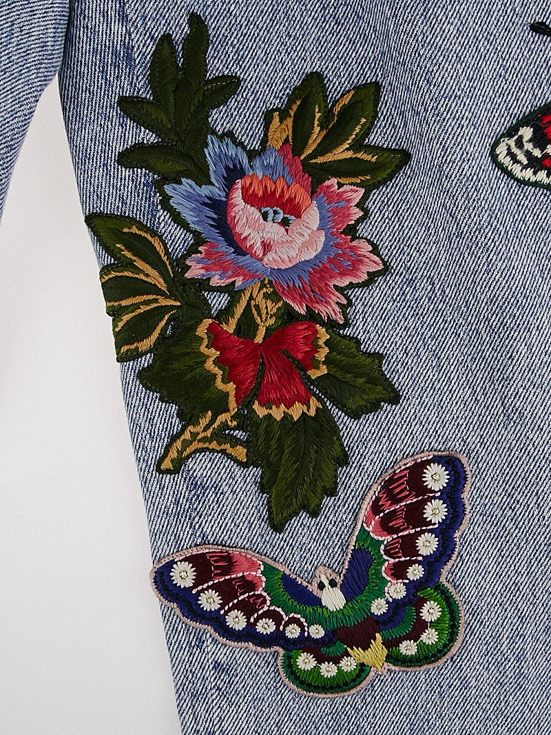 Gucci Blue Denim and Flower Embroidery Jeans Size 28 | Yoogi's Closet