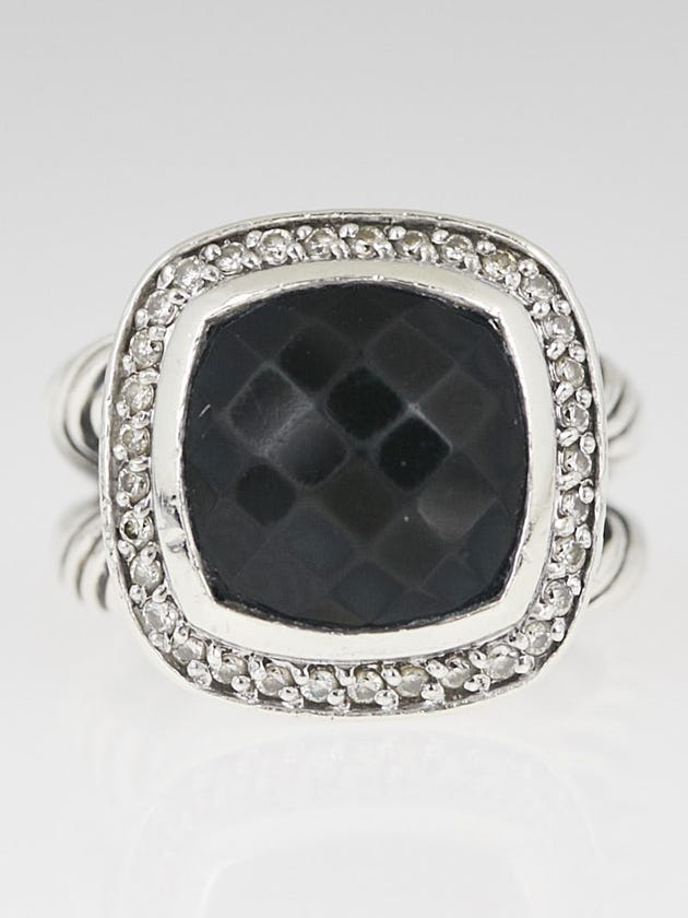 David Yurman 11mm Black Onyx and Diamond Albion Ring Size 6