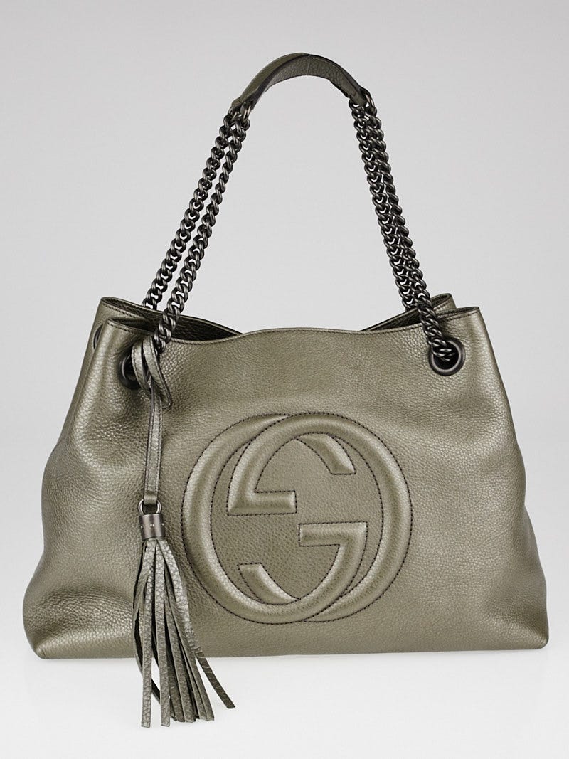 Gucci Grey Pebbled Leather Soho Hobo Bag - Yoogi's Closet