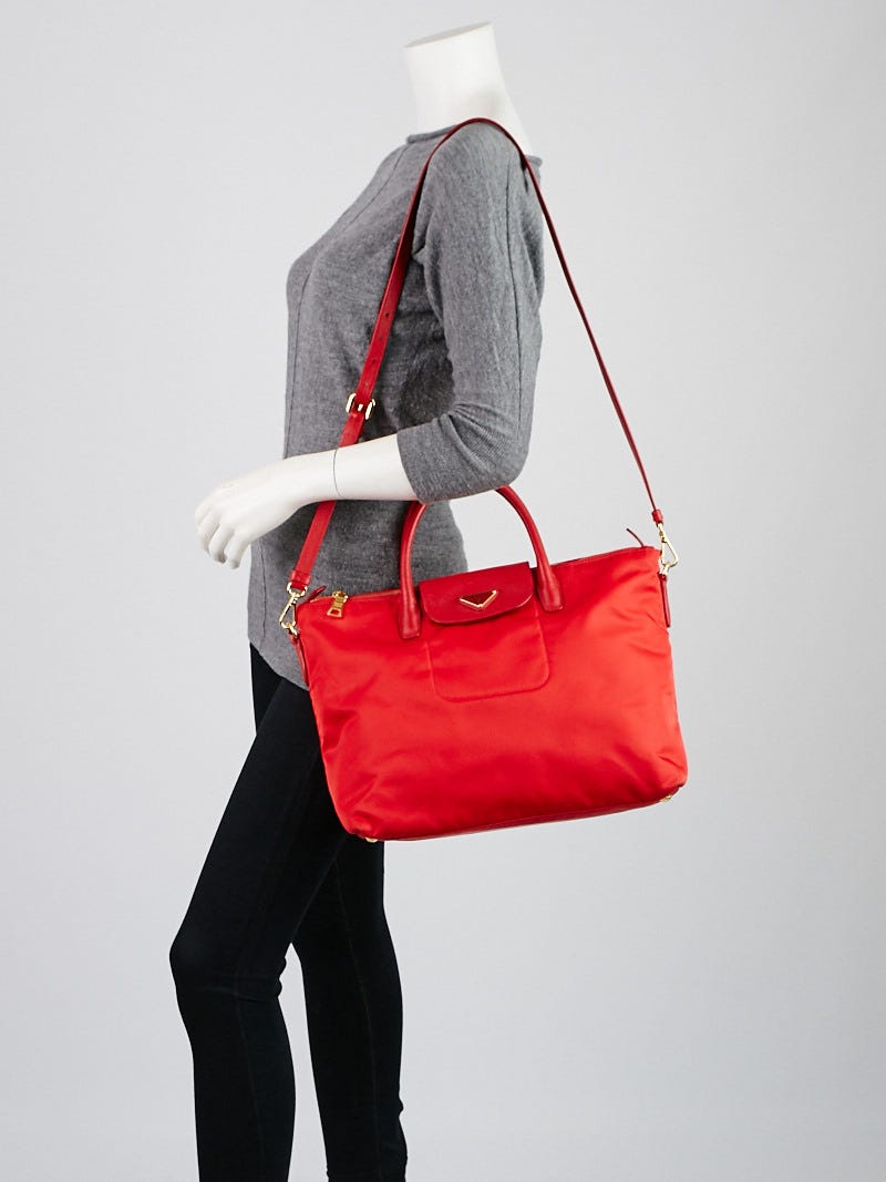Prada Red Tessuto Nylon and Saffiano Leather Tote Bag BN2541