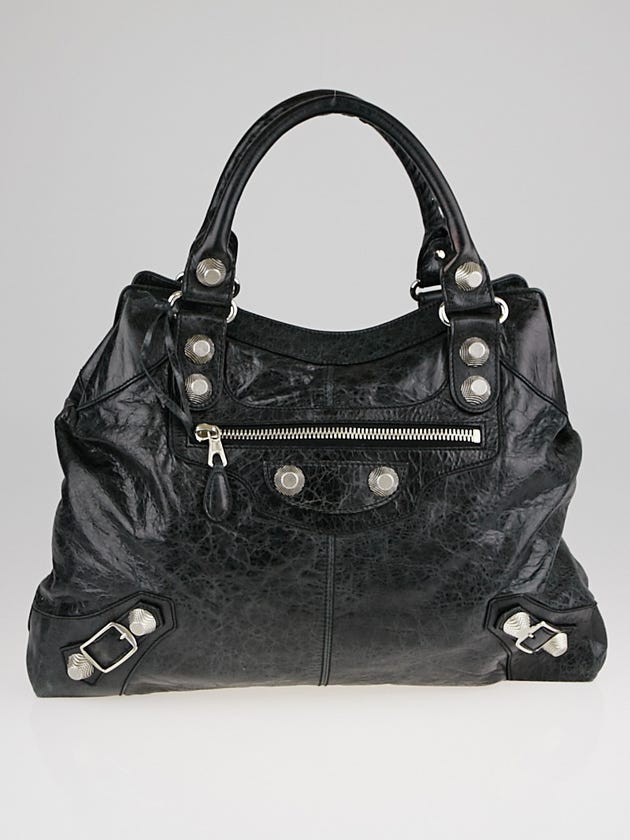 Balenciaga Black Lambskin Leather Giant 21 Silver Brief Bag