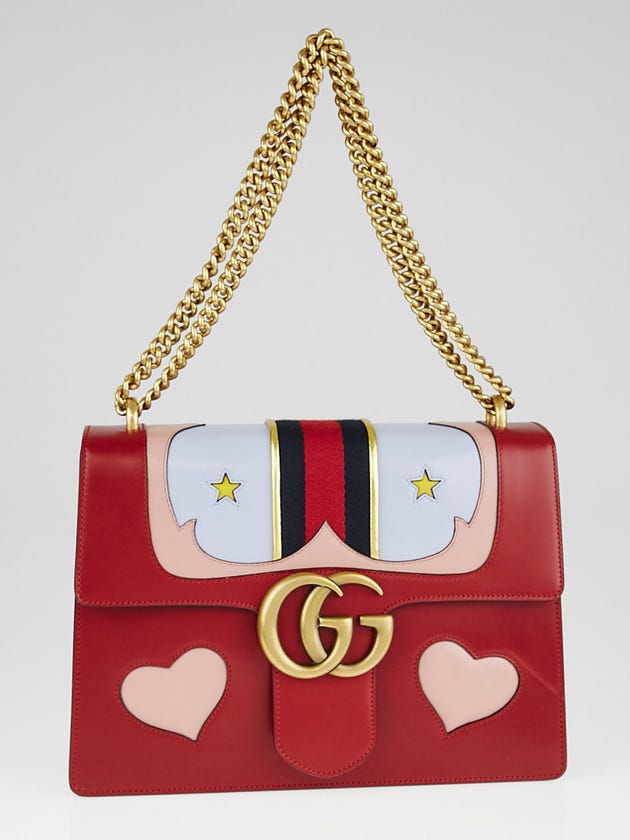 Gucci Red Leather Vintage Web GG Marmont Large Shoulder Bag