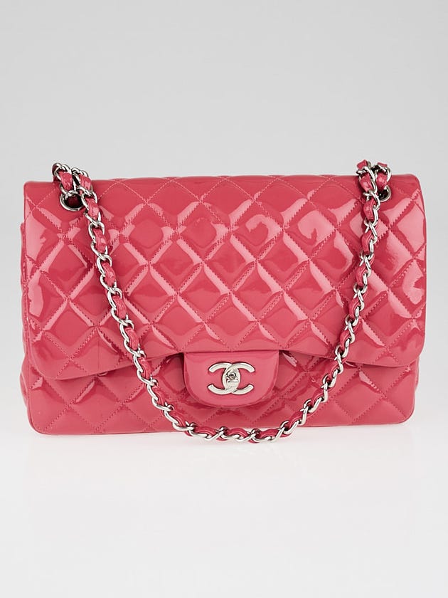 Chanel Pink Quilted Patent Leather Classic Jumbo Double Flap Bag