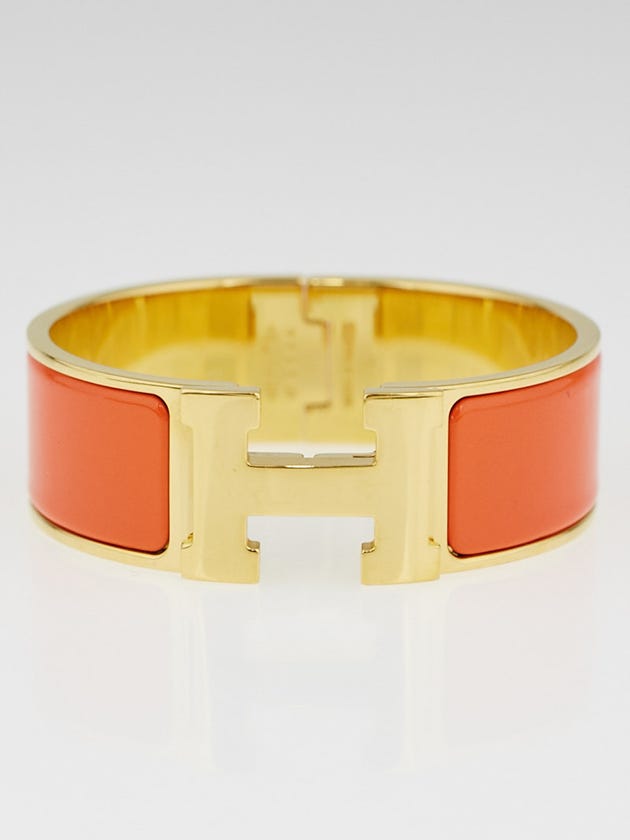Hermes Orange Enamel Palladium Plated Clic-Clac H PM Wide Bracelet