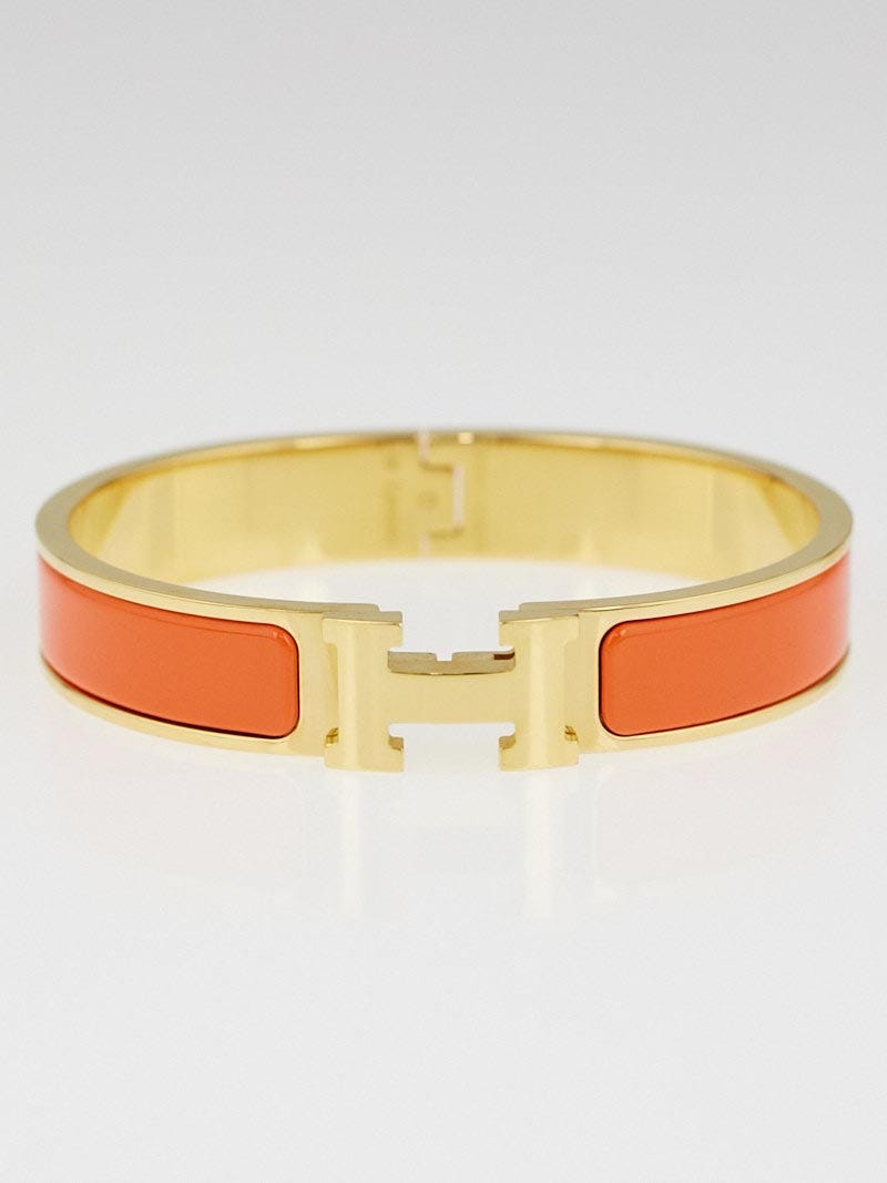 Hermes Orange Enamel and Gold Plated Clic H PM Bracelet
