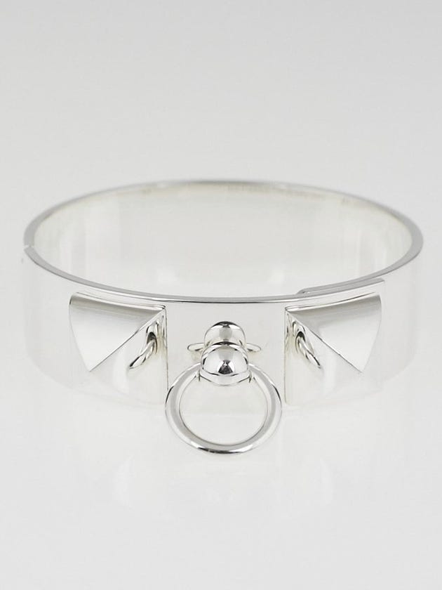 Hermes Sterling Silver Collier de Chien MM Cuff Bracelet