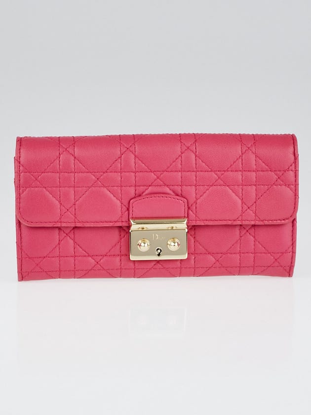 Christian Dior fuchsia Cannage Quilted Lambskin Leather Miss Dior Wallet