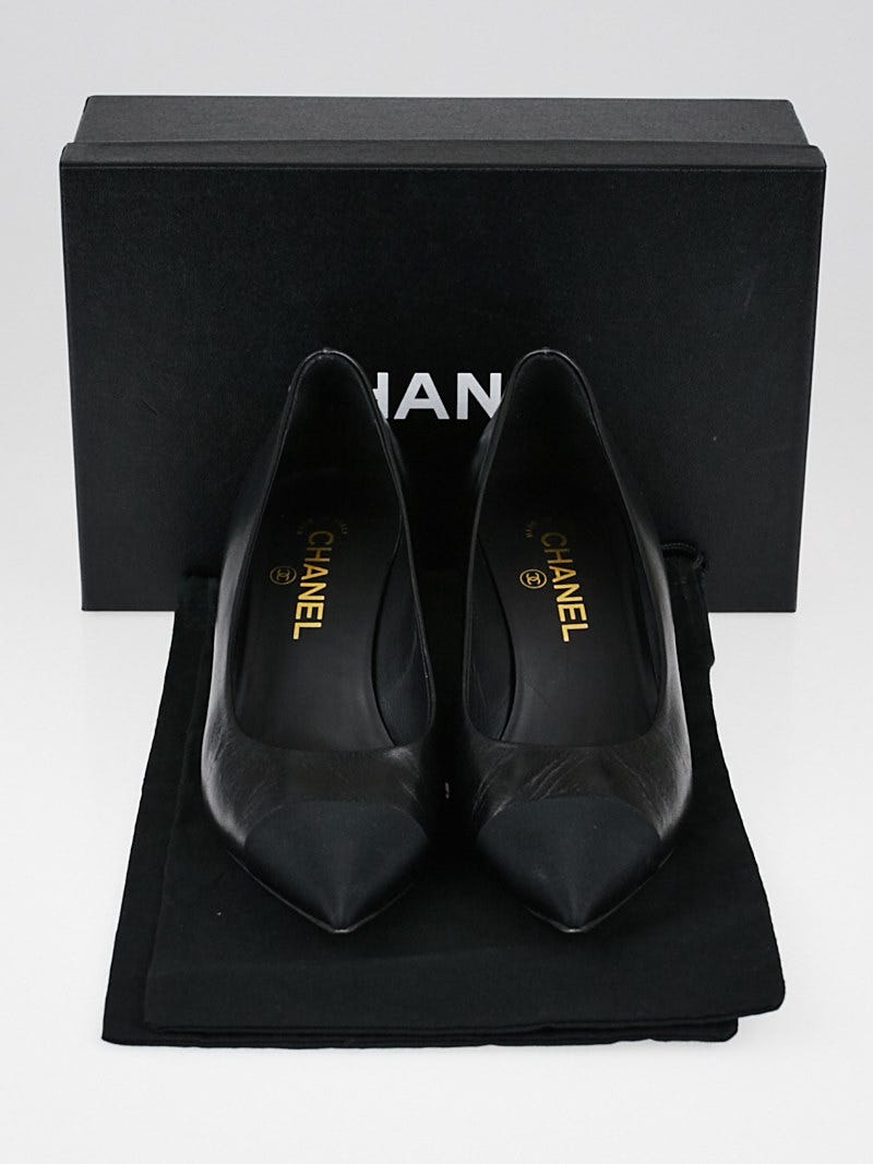 Chanel Black Leather Cap-Toe Kitten Heels Size 8/38.5 | Yoogi's Closet