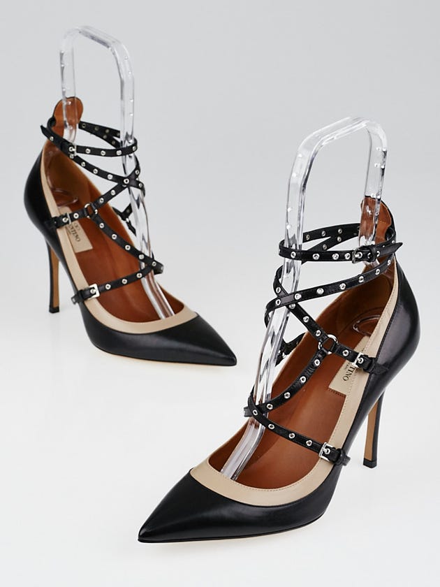 Valentino Black Leather Strappy Pumps Size 8.5/39