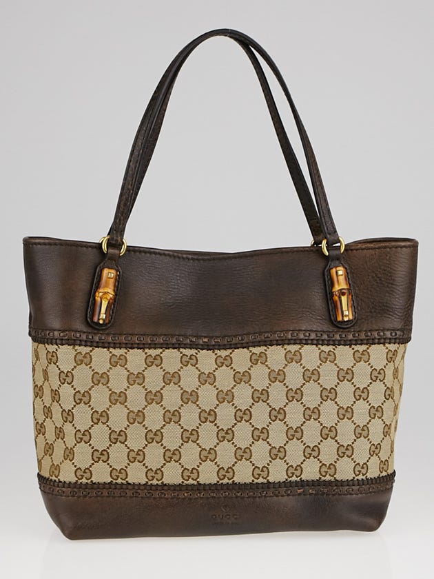 Gucci Beige/Ebony GG Canvas and Leather Bamboo Tote bag
