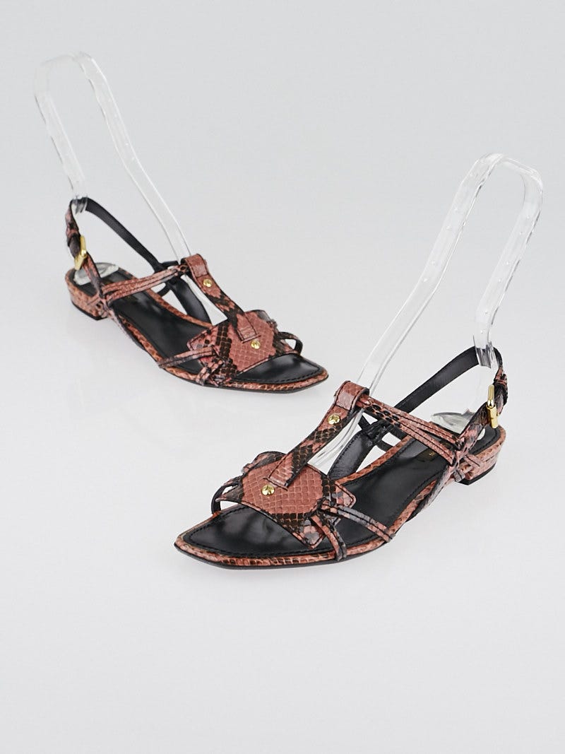 Louis Vuitton Black Python Leather Ankle-Strap Sandals Size 39.5